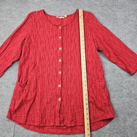 Soft Surroundings Top Womens XL Red Button Front Woven Cotton Gauze Boho Tunic - Picture 3 of 6